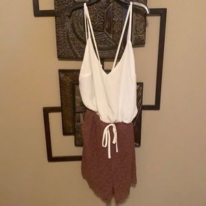 NWT white and brown romper with lace shorts